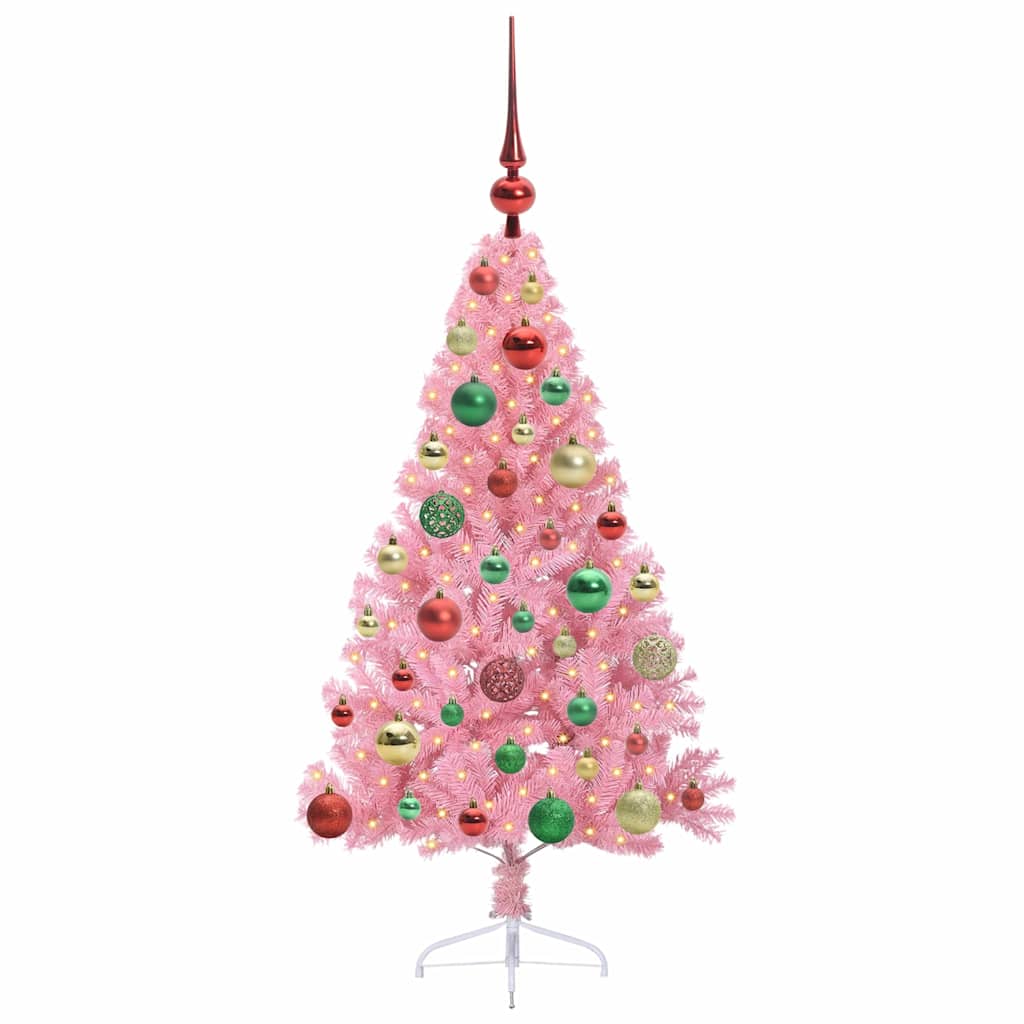 vidaXL Artificial Pre-lit Christmas Tree with 150 LEDs Pink 120 cm PVC