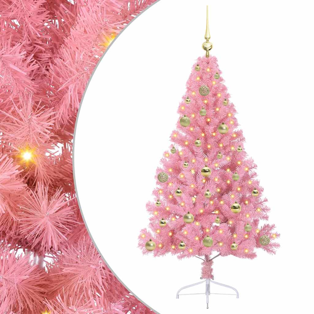 vidaXL Artificial Pre-lit Christmas Tree with 150 LEDs Pink 150 cm PVC