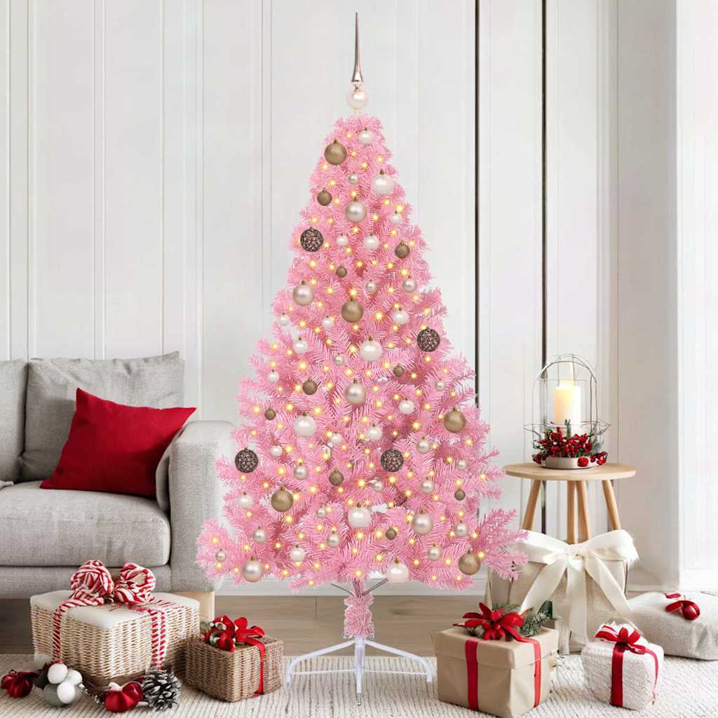 vidaXL Artificial Pre-lit Christmas Tree with 300 LEDs Pink 180 cm PVC