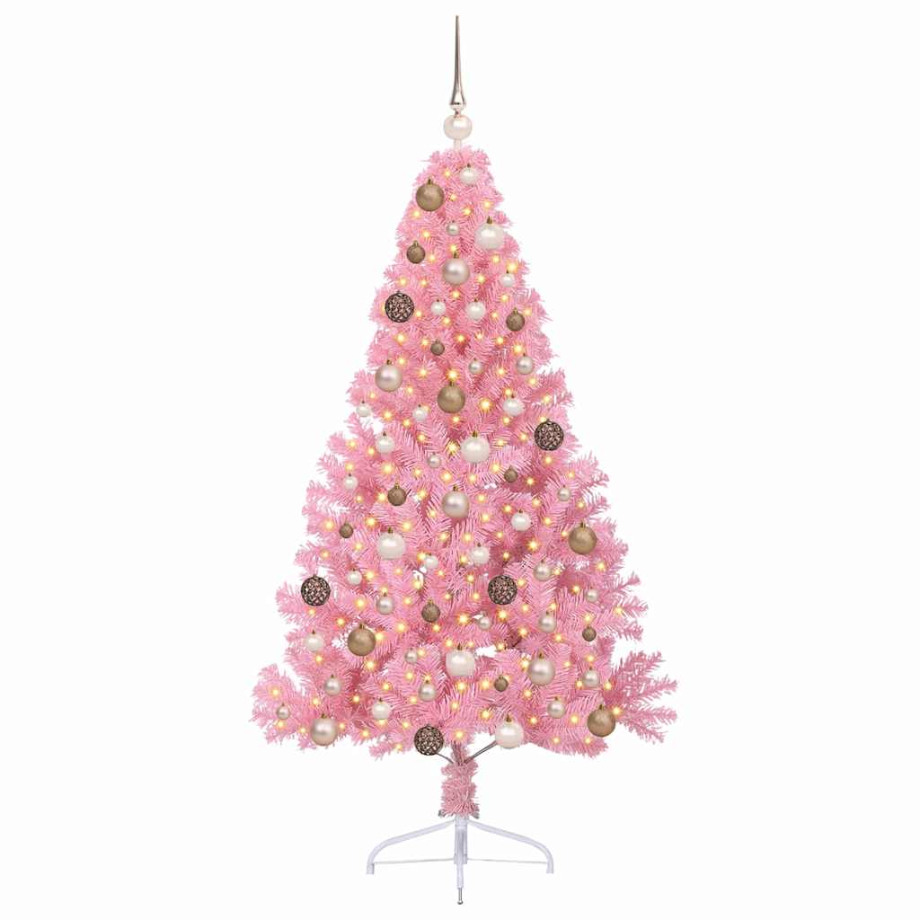 vidaXL Artificial Pre-lit Christmas Tree with 300 LEDs Pink 180 cm PVC