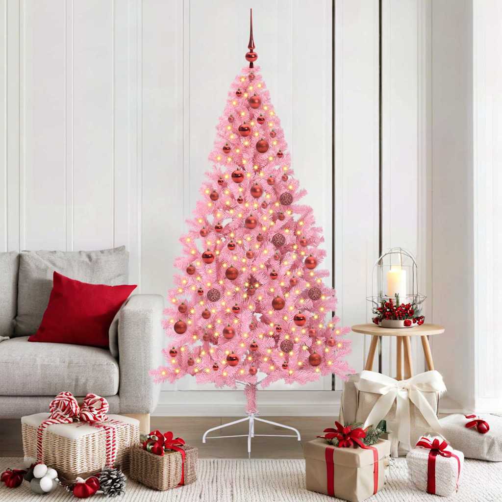 vidaXL Artificial Pre-lit Christmas Tree Pink 180 cm PVC