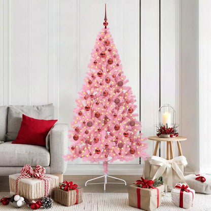 vidaXL Artificial Pre-lit Christmas Tree Pink 180 cm PVC