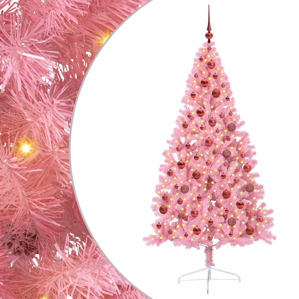 vidaXL Artificial Pre-lit Christmas Tree Pink 180 cm PVC