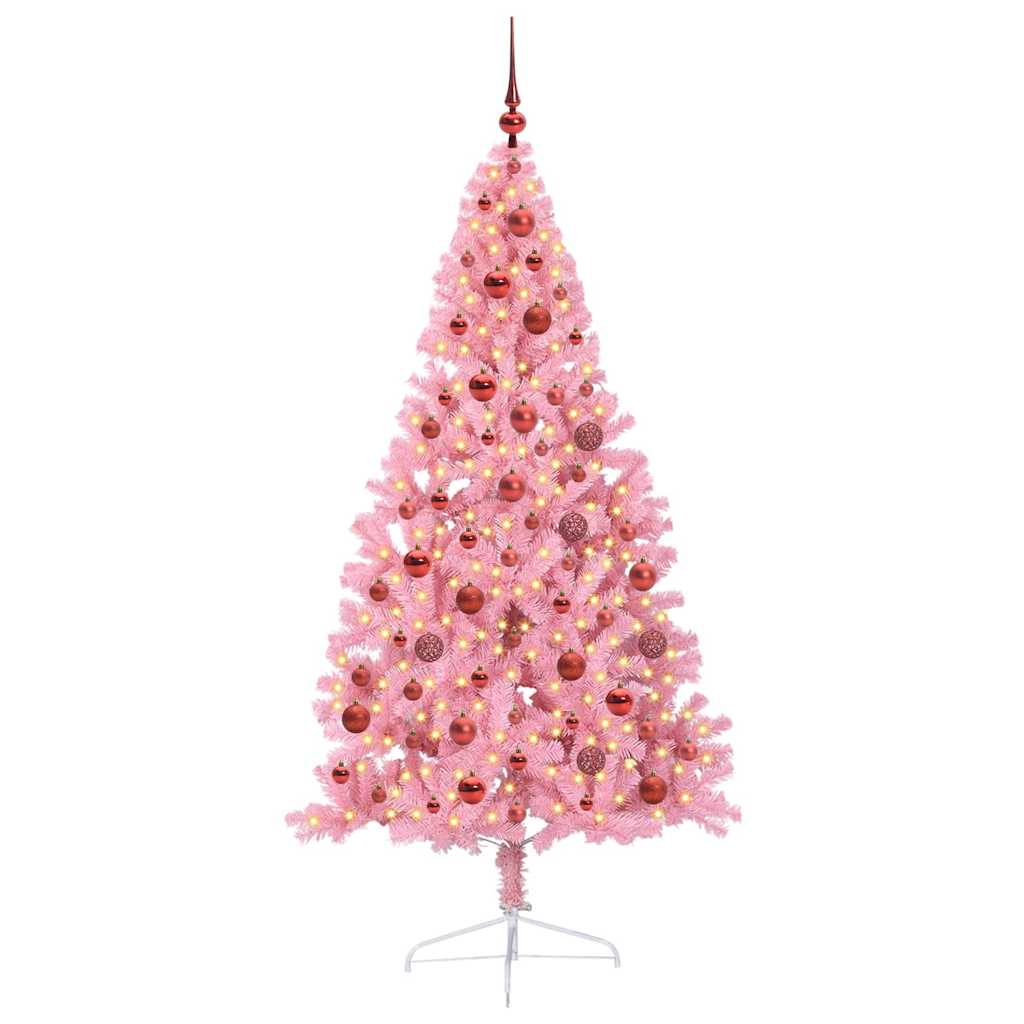vidaXL Artificial Pre-lit Christmas Tree Pink 180 cm PVC