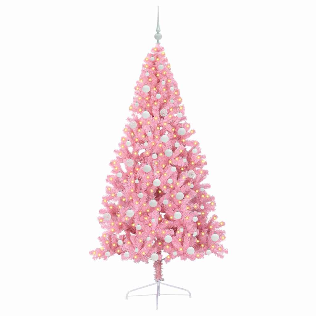 vidaXL Artificial Pre-lit Christmas Tree with 300 LEDs Pink 180 cm PVC