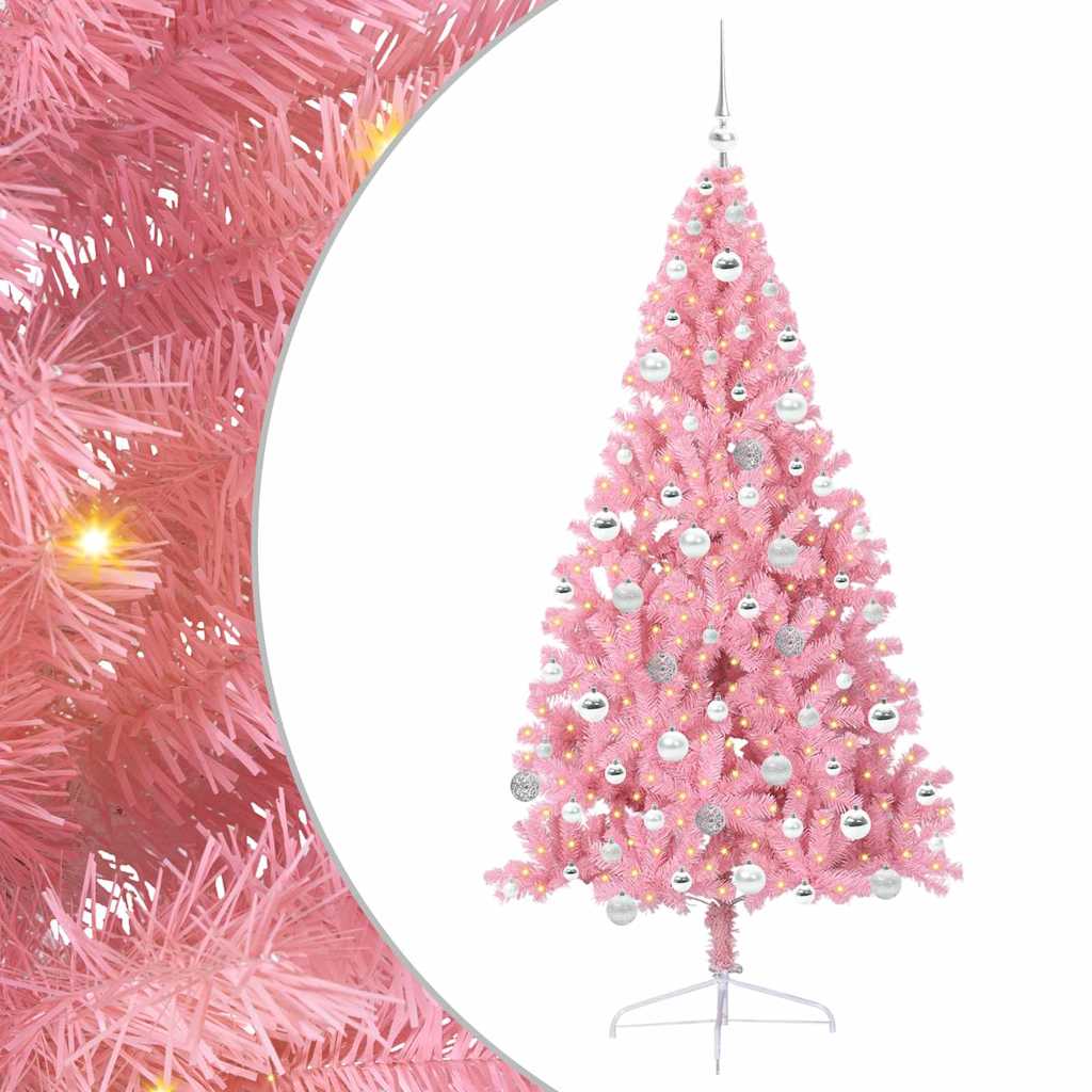 vidaXL Artificial Pre-lit Christmas Tree Pink 180 cm PVC