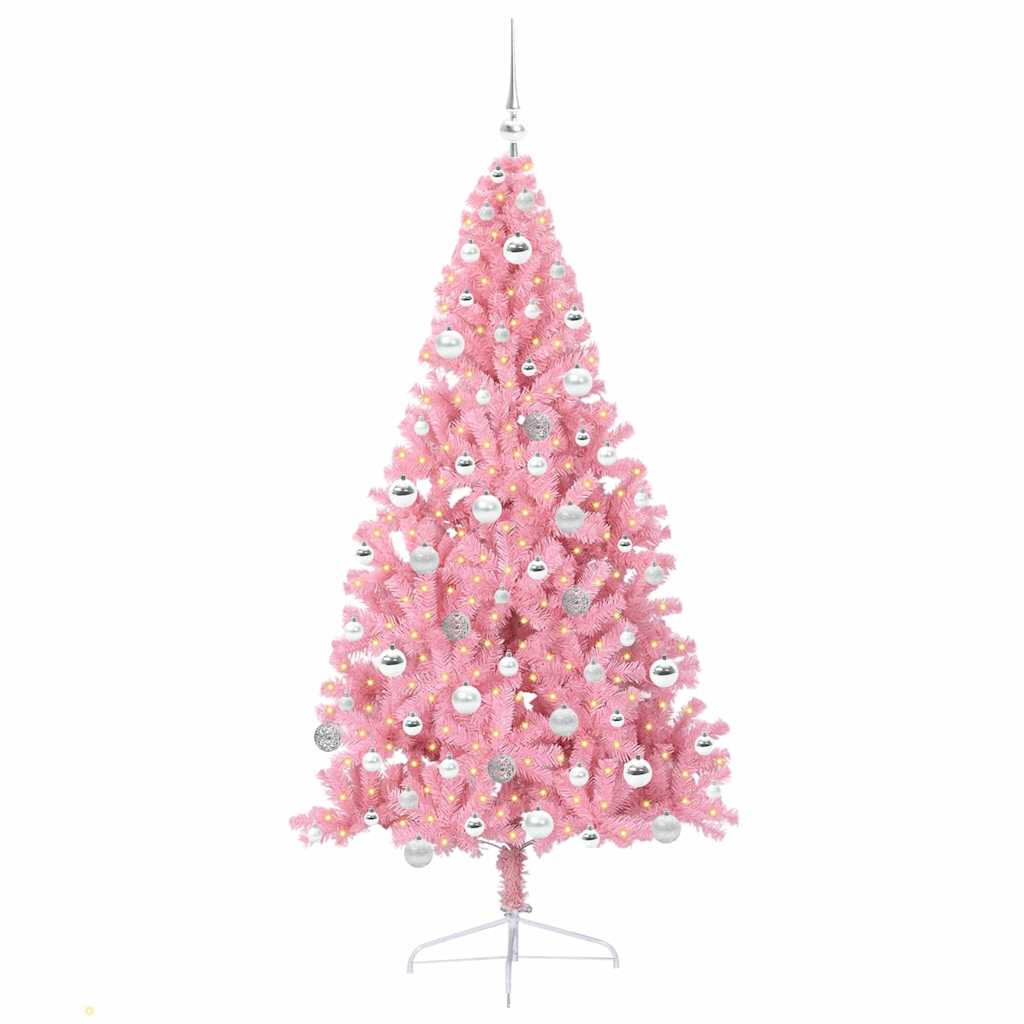 vidaXL Artificial Pre-lit Christmas Tree Pink 180 cm PVC