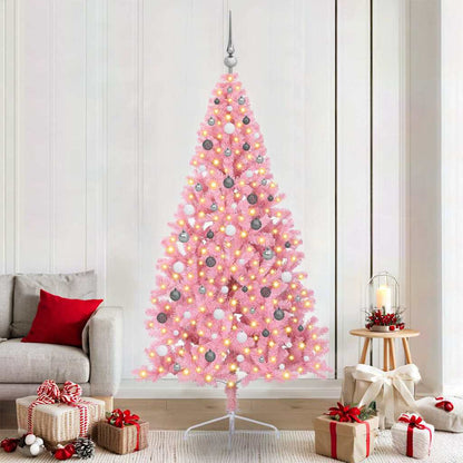 vidaXL Artificial Pre-lit Christmas Tree with 300 LEDs Pink 210 cm PVC