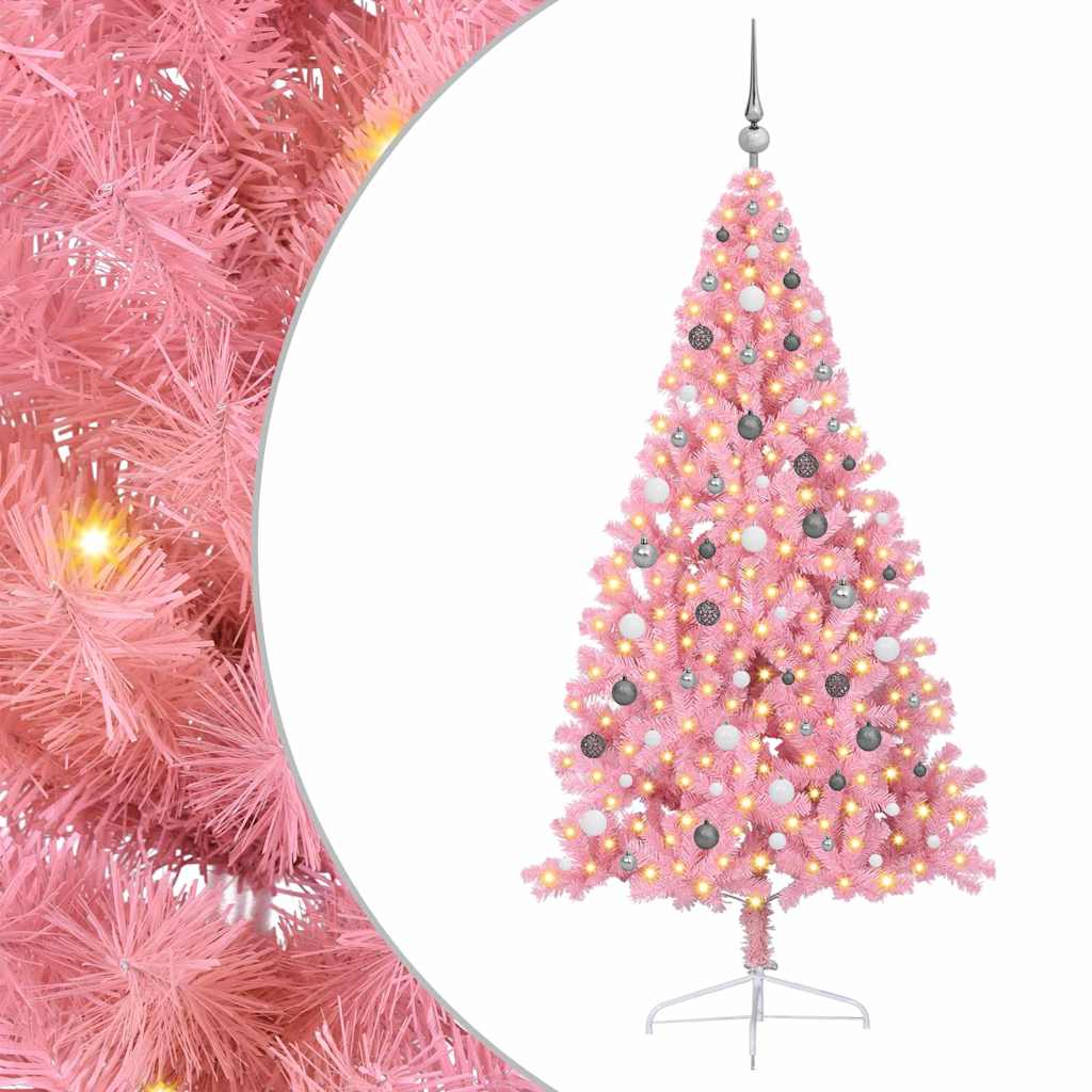 vidaXL Artificial Pre-lit Christmas Tree with 300 LEDs Pink 210 cm PVC