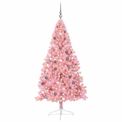 vidaXL Artificial Pre-lit Christmas Tree with 300 LEDs Pink 210 cm PVC