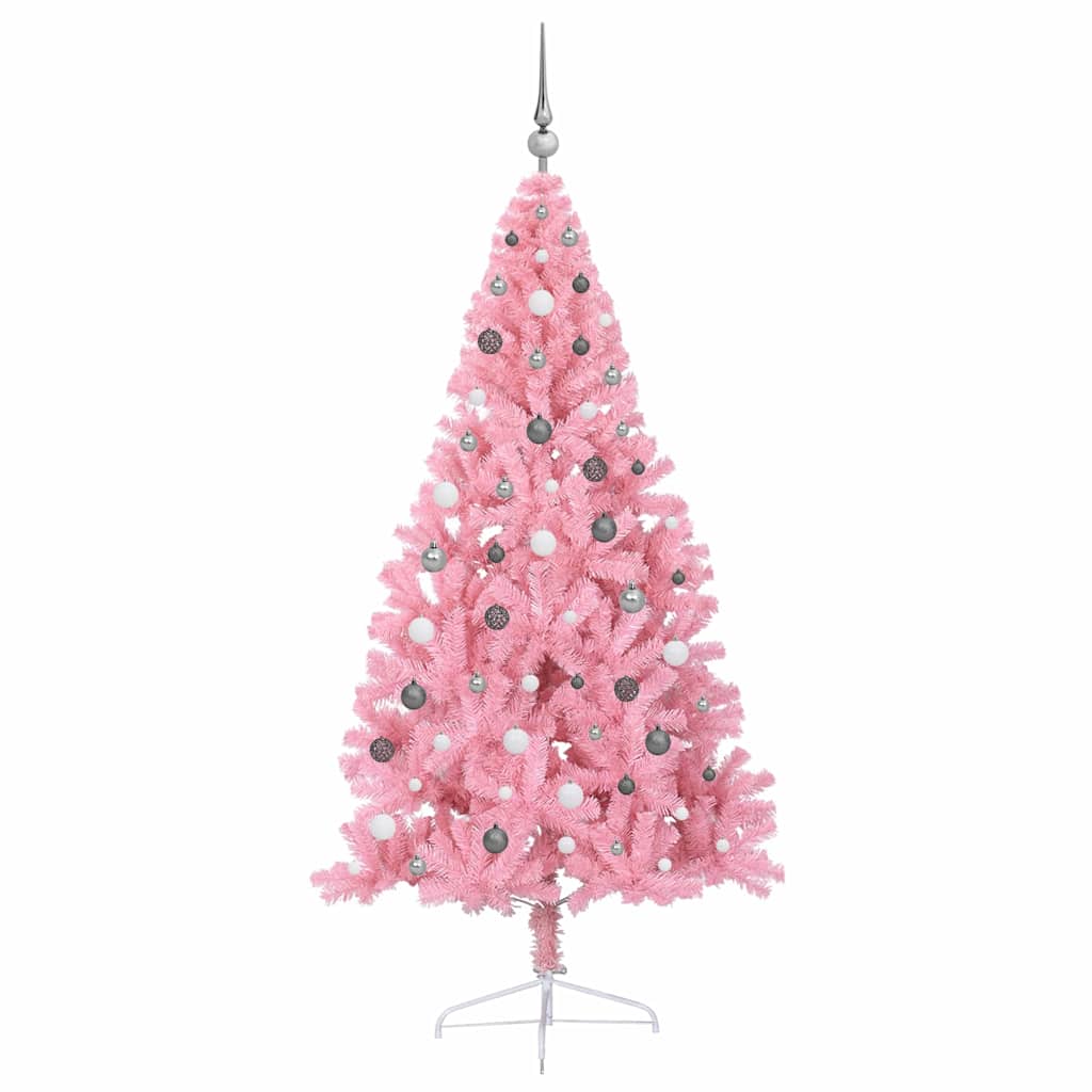vidaXL Artificial Pre-lit Christmas Tree with 300 LEDs Pink 210 cm PVC