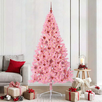 vidaXL Artificial Pre-lit Christmas Tree Pink 210 cm PVC