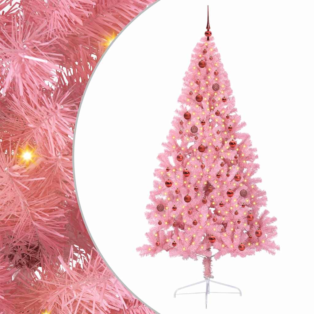 vidaXL Artificial Pre-lit Christmas Tree Pink 210 cm PVC