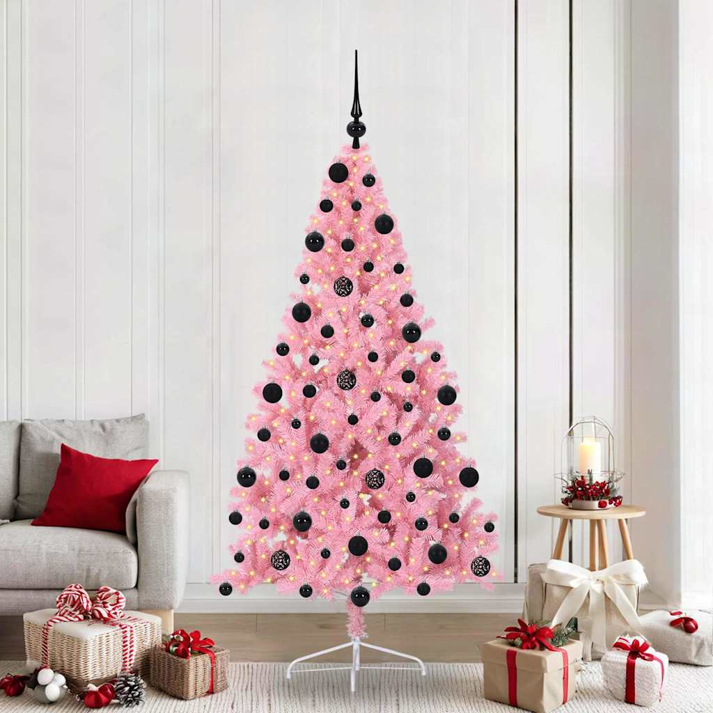 vidaXL Artificial Pre-lit Christmas Tree with 300 LEDs Pink 210 cm PVC