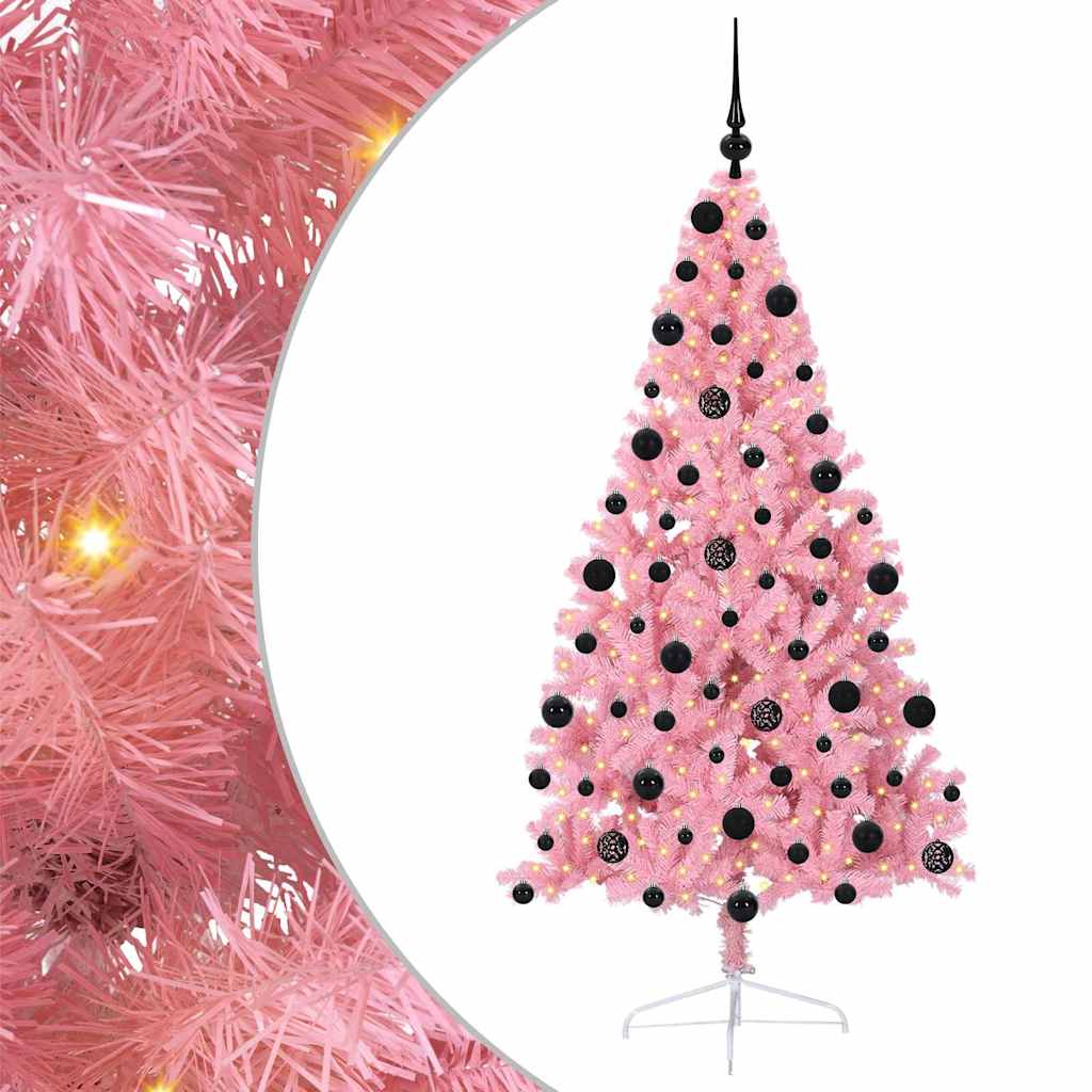 vidaXL Artificial Pre-lit Christmas Tree with 300 LEDs Pink 210 cm PVC