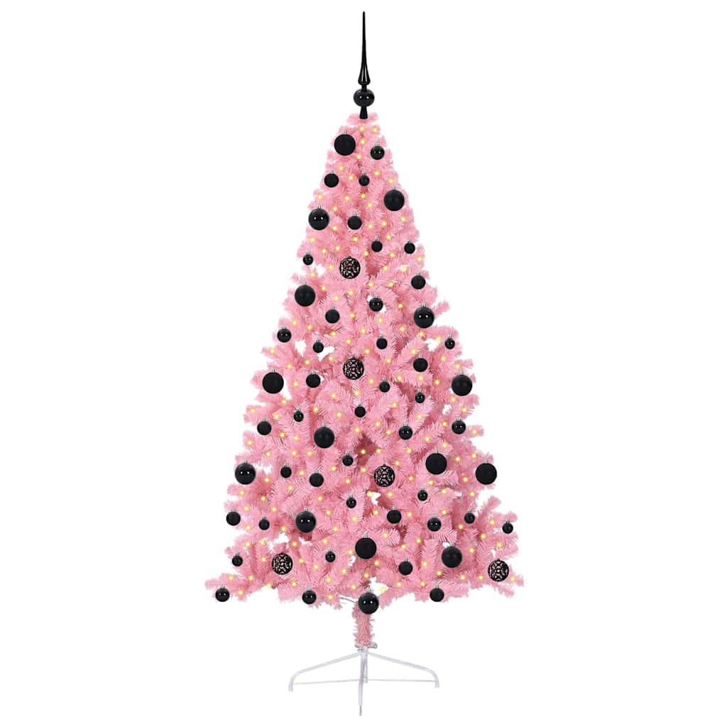 vidaXL Artificial Pre-lit Christmas Tree with 300 LEDs Pink 210 cm PVC