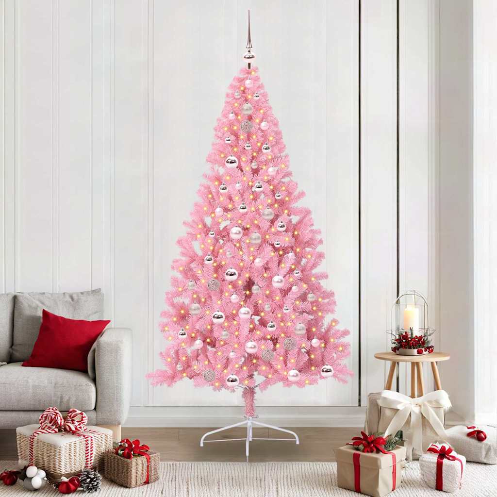 vidaXL Artificial Pre-lit Christmas Tree with 300 LEDs Pink 210 cm PVC