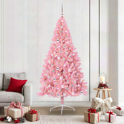 vidaXL Artificial Pre-lit Christmas Tree with 300 LEDs Pink 210 cm PVC