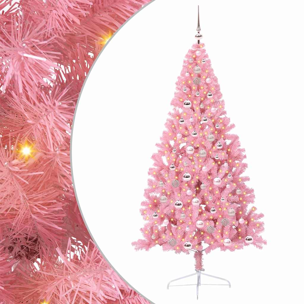 vidaXL Artificial Pre-lit Christmas Tree with 300 LEDs Pink 210 cm PVC