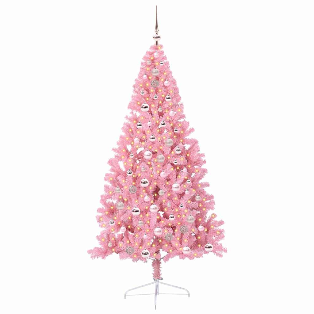 vidaXL Artificial Pre-lit Christmas Tree with 300 LEDs Pink 210 cm PVC