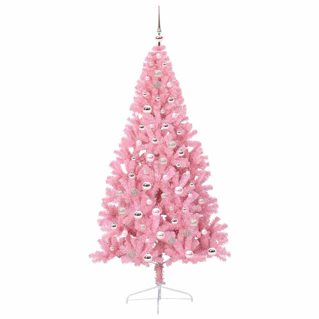 vidaXL Artificial Pre-lit Christmas Tree with 300 LEDs Pink 210 cm PVC