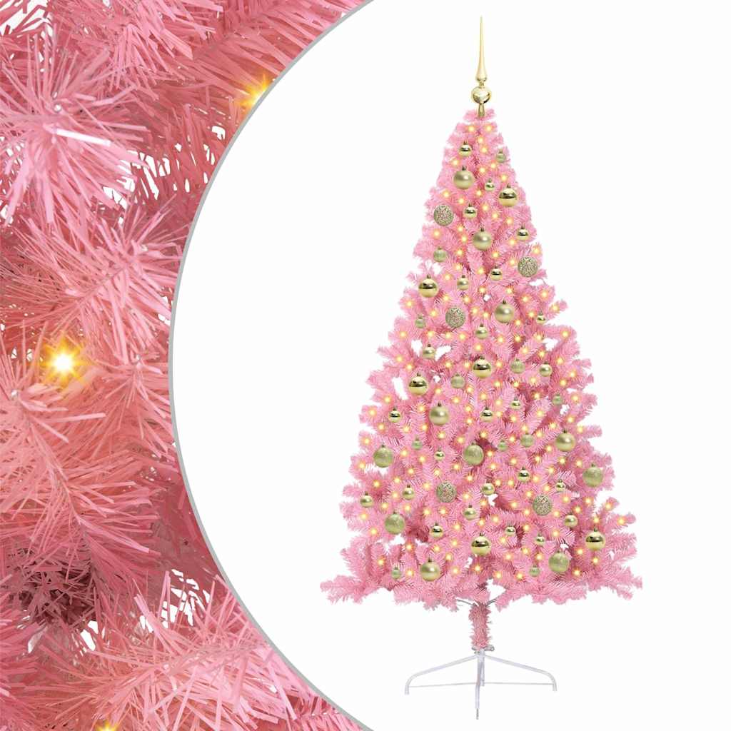 vidaXL Artificial Pre-lit Christmas Tree Pink 210 cm PVC