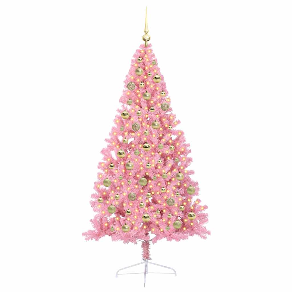 vidaXL Artificial Pre-lit Christmas Tree Pink 210 cm PVC