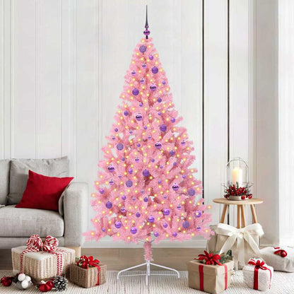 vidaXL Artificial Pre-lit Christmas Tree with 300 LEDs Pink 210 cm PVC