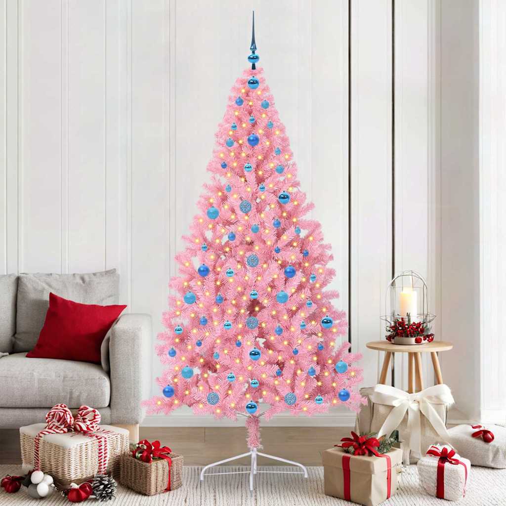 vidaXL Artificial Pre-lit Christmas Tree with 300 LEDs Pink 210 cm PVC