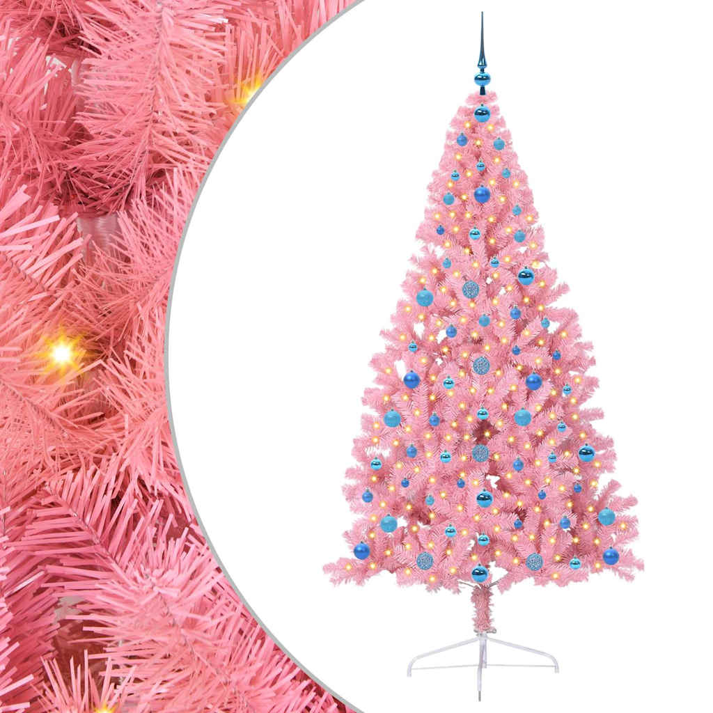 vidaXL Artificial Pre-lit Christmas Tree with 300 LEDs Pink 210 cm PVC