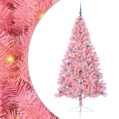 vidaXL Artificial Pre-lit Christmas Tree with 300 LEDs Pink 210 cm PVC