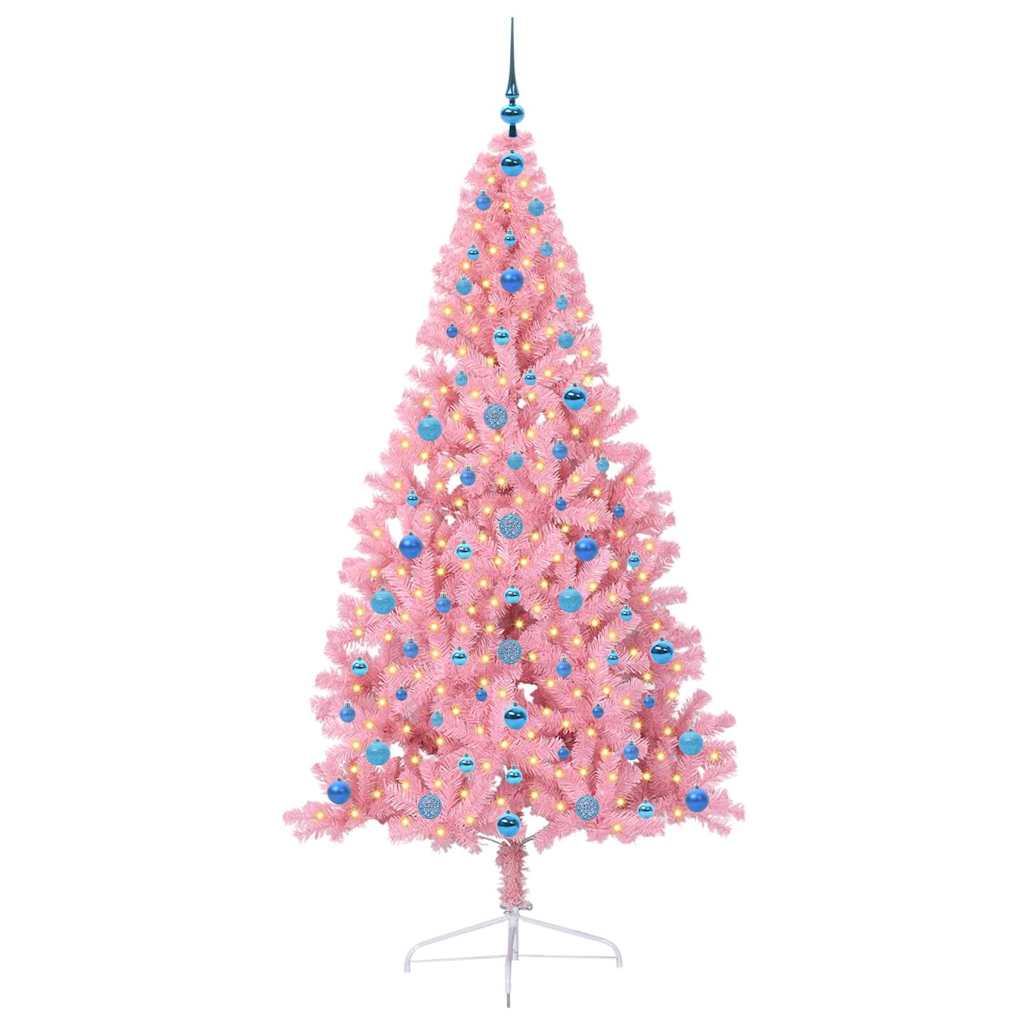 vidaXL Artificial Pre-lit Christmas Tree with 300 LEDs Pink 210 cm PVC