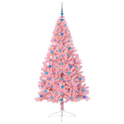 vidaXL Artificial Pre-lit Christmas Tree with 300 LEDs Pink 210 cm PVC