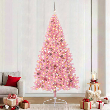 vidaXL Artificial Pre-lit Christmas Tree with 300 LEDs Pink 240 cm PVC