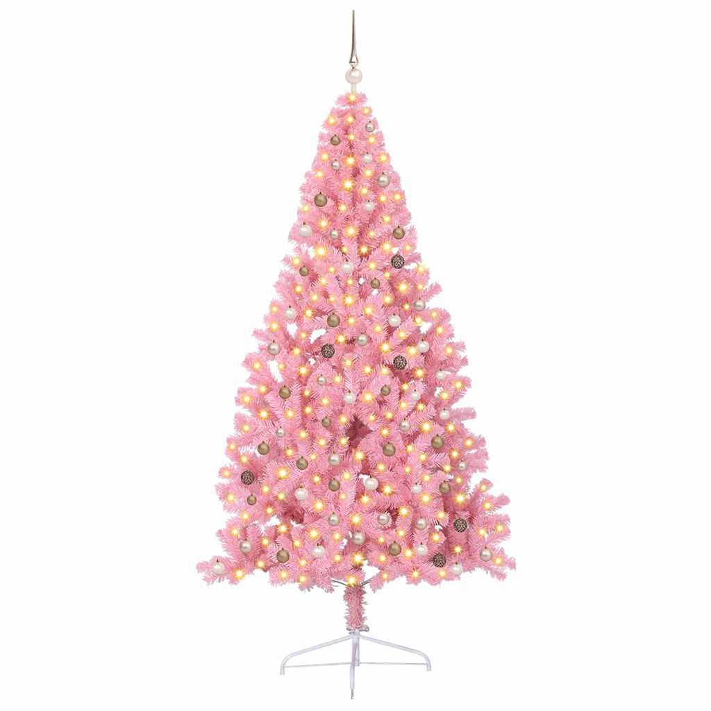 vidaXL Artificial Pre-lit Christmas Tree with 300 LEDs Pink 240 cm PVC
