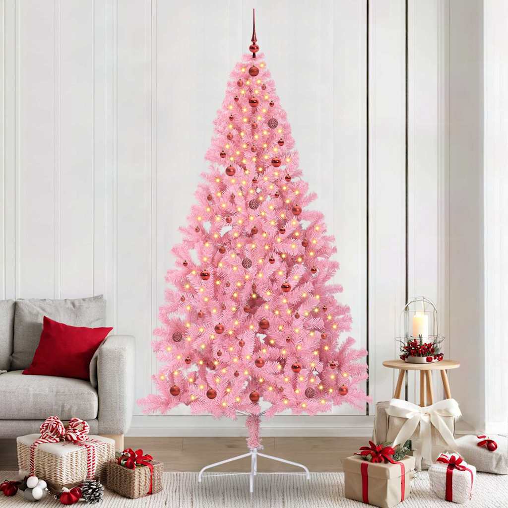 vidaXL Artificial Pre-lit Christmas Tree Pink 240 cm PVC