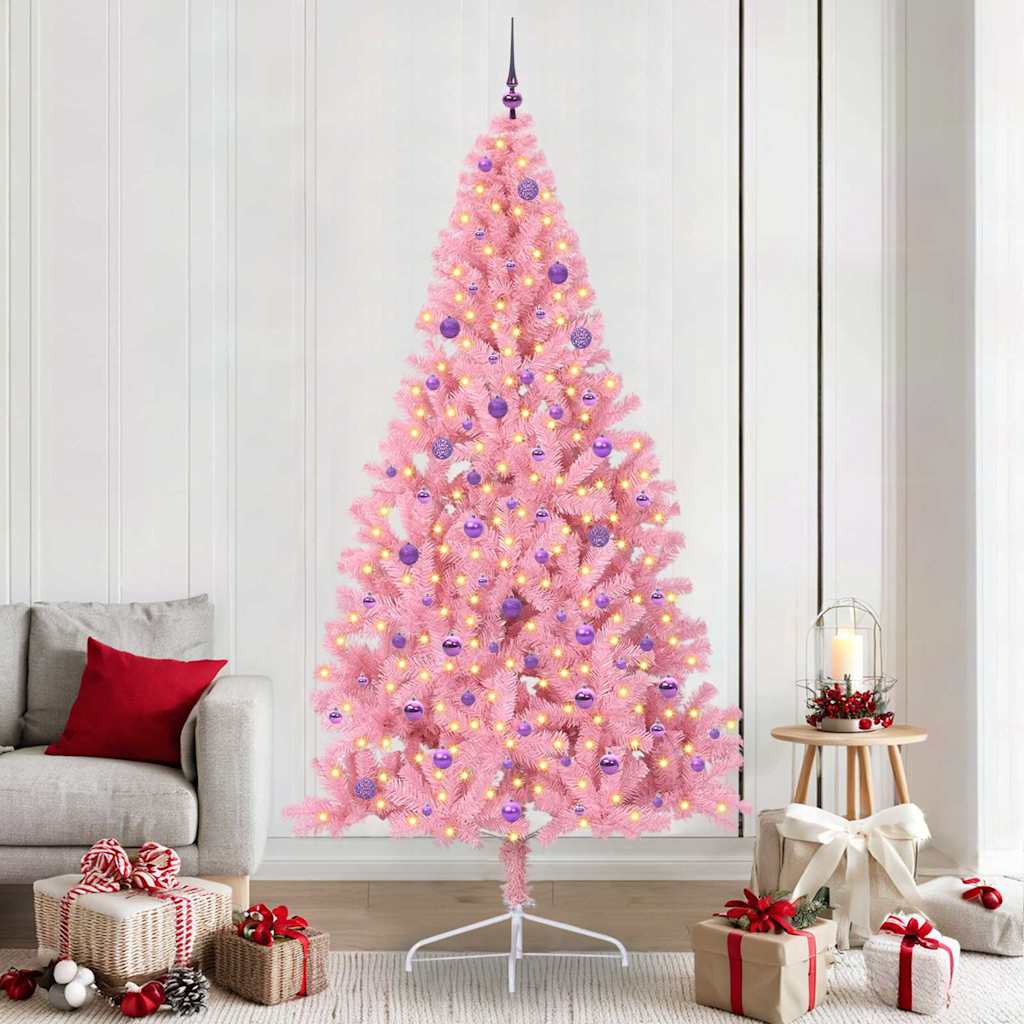 vidaXL Artificial Pre-lit Christmas Tree with 300 LEDs Pink 240 cm PVC