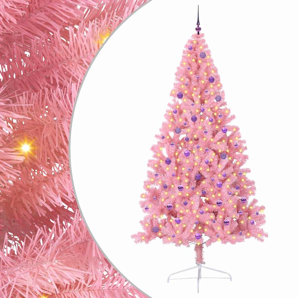 vidaXL Artificial Pre-lit Christmas Tree with 300 LEDs Pink 240 cm PVC