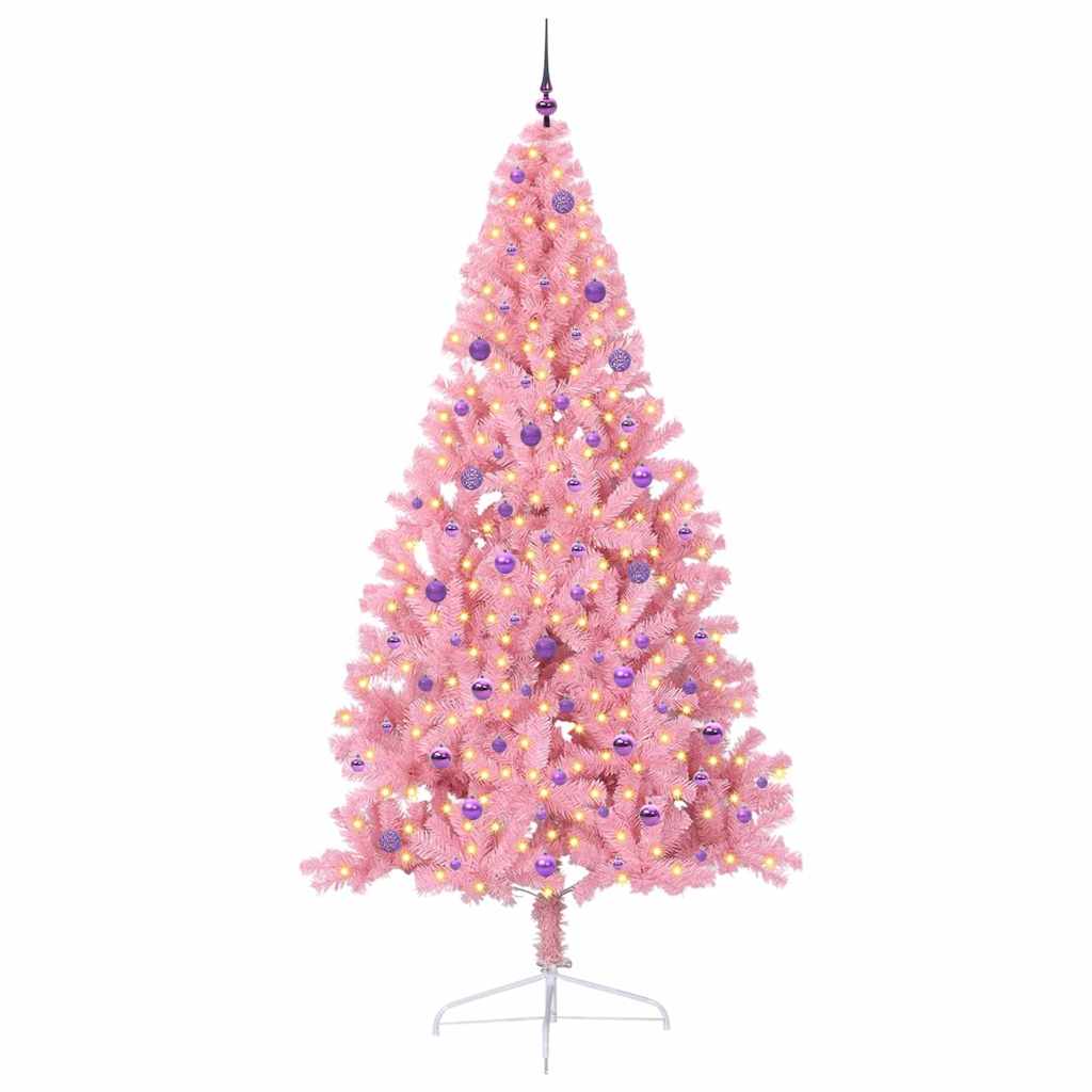 vidaXL Artificial Pre-lit Christmas Tree with 300 LEDs Pink 240 cm PVC