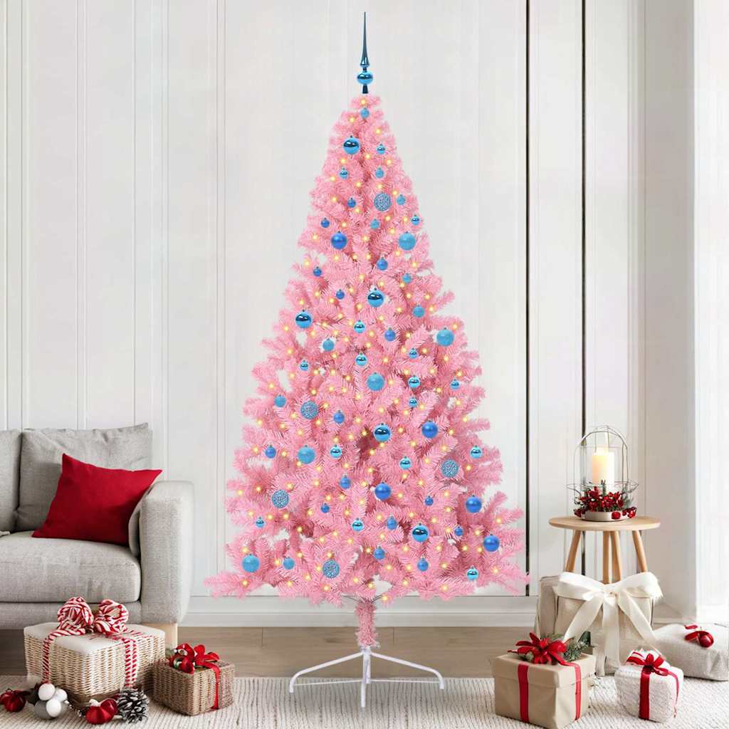 vidaXL Artificial Pre-lit Christmas Tree with 300 LEDs Pink 240 cm PVC
