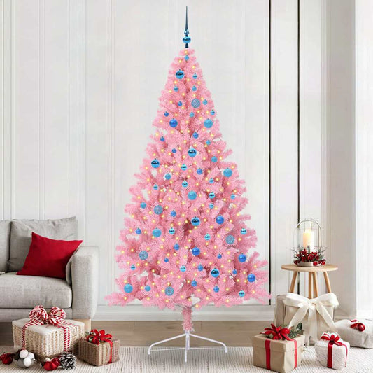 vidaXL Artificial Pre-lit Christmas Tree with 300 LEDs Pink 240 cm PVC