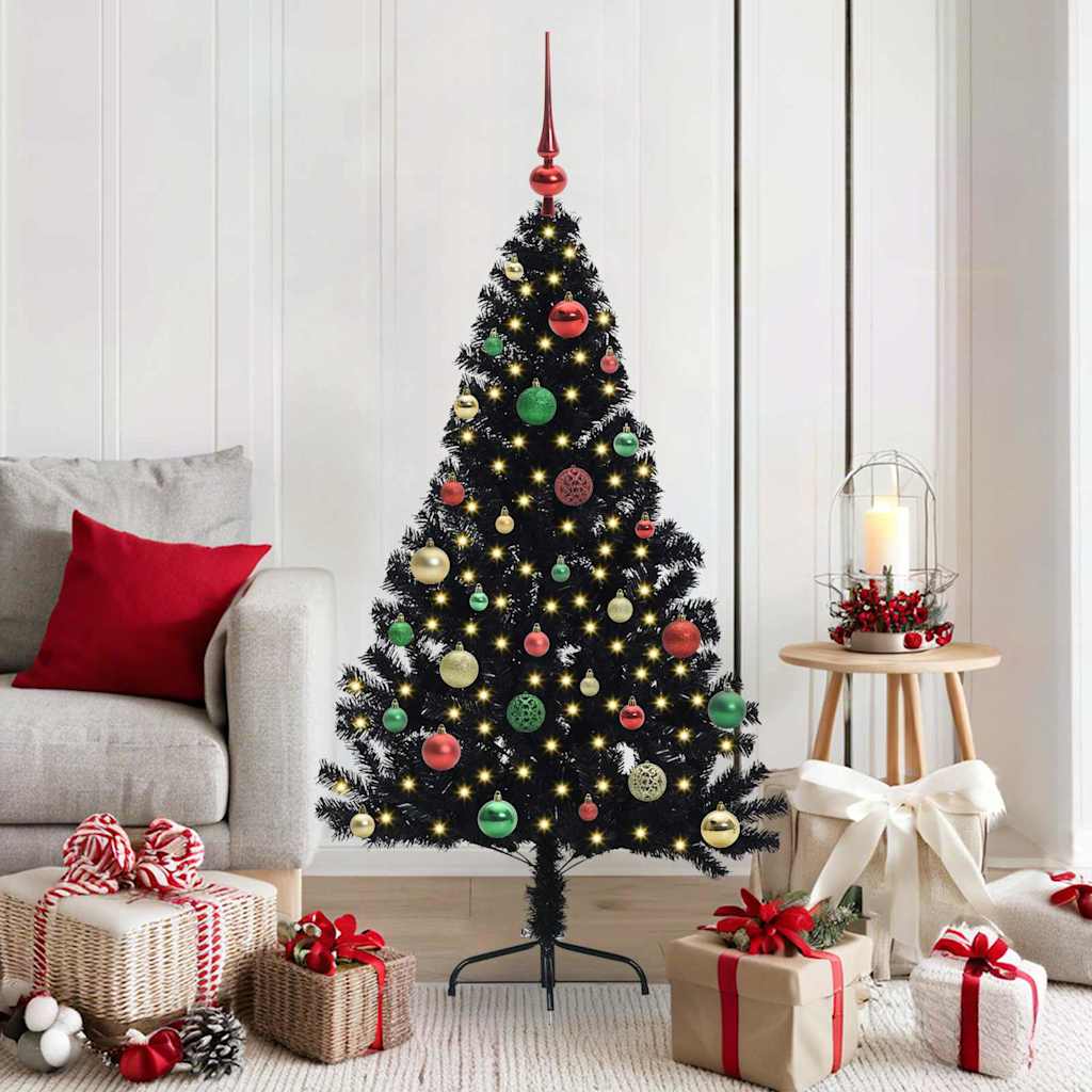 vidaXL Artificial Pre-lit Christmas Tree Black 150 cm PVC