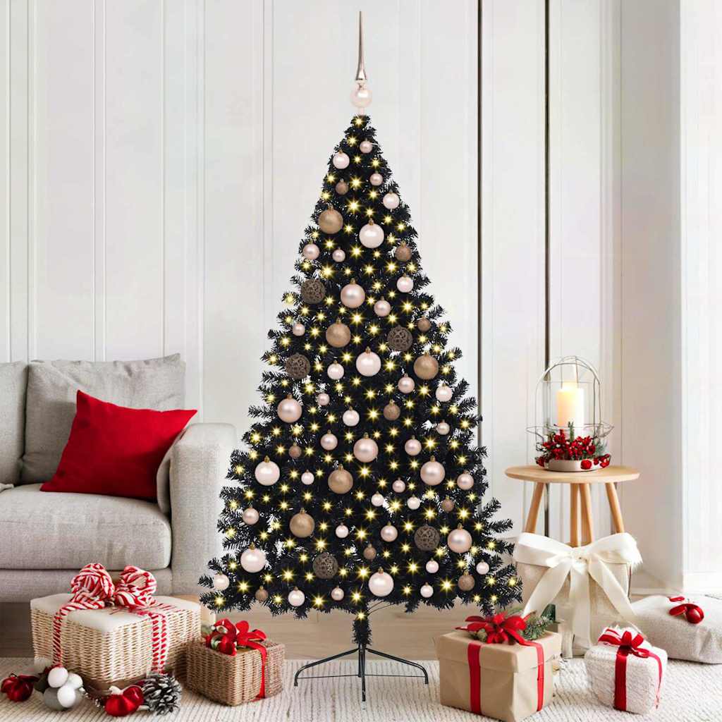 vidaXL Artificial Pre-lit Christmas Tree Black 180 cm PVC
