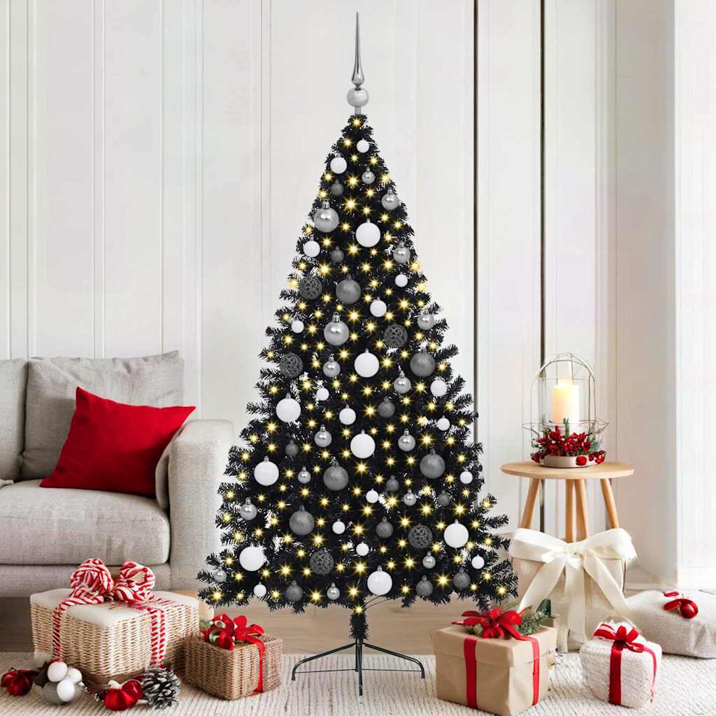 vidaXL Artificial Pre-lit Christmas Tree Black 180 cm PVC