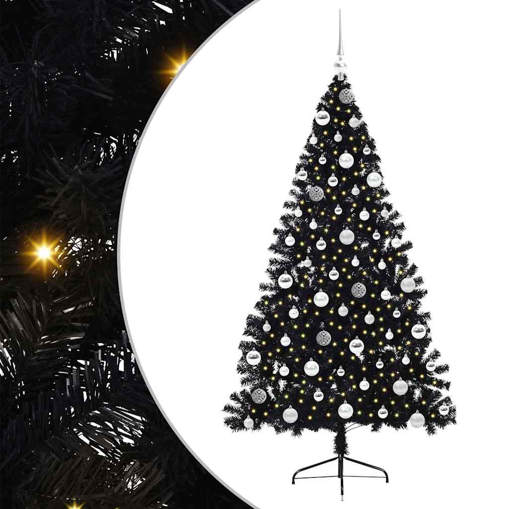 vidaXL Artificial Pre-lit Christmas Tree Black 180 cm PVC