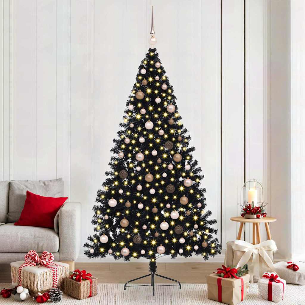 vidaXL Artificial Pre-lit Christmas Tree Black 210 cm PVC