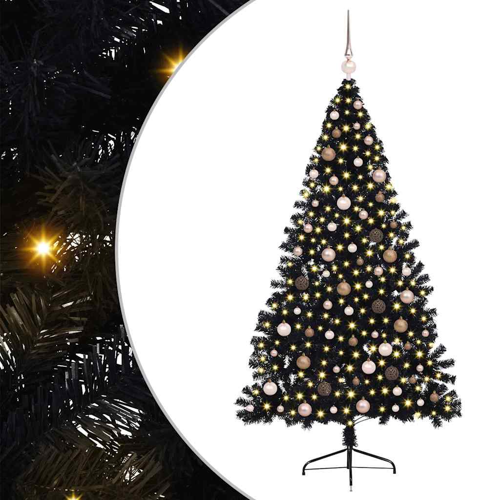 vidaXL Artificial Pre-lit Christmas Tree Black 210 cm PVC