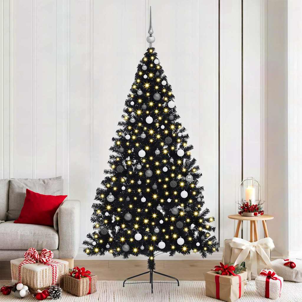 vidaXL Artificial Pre-lit Christmas Tree Black 210 cm PVC