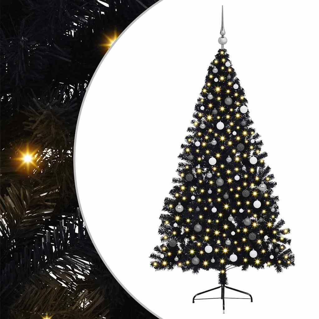 vidaXL Artificial Pre-lit Christmas Tree Black 210 cm PVC