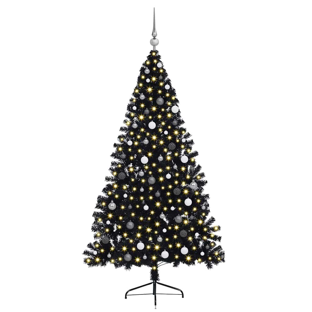 vidaXL Artificial Pre-lit Christmas Tree Black 210 cm PVC